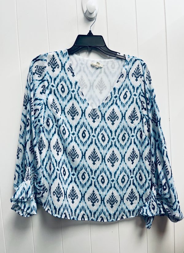 Blouse Long Sleeve By Eesome In Blue & White, Size: S on Sale