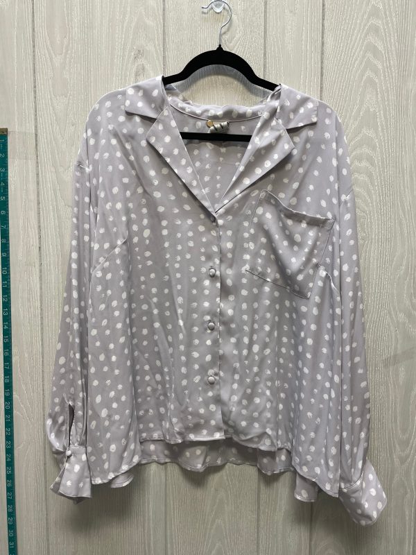 Blouse Long Sleeve By Worthington In Grey & White, Size: 2x Supply