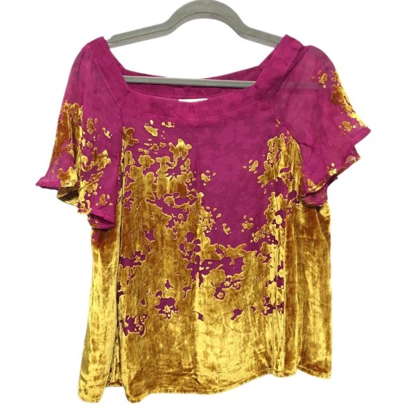 Blouse Short Sleeve By Maeve In Purple & Yellow, Size: S Hot on Sale