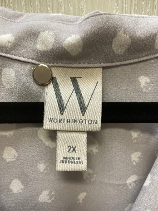 Blouse Long Sleeve By Worthington In Grey & White, Size: 2x Supply